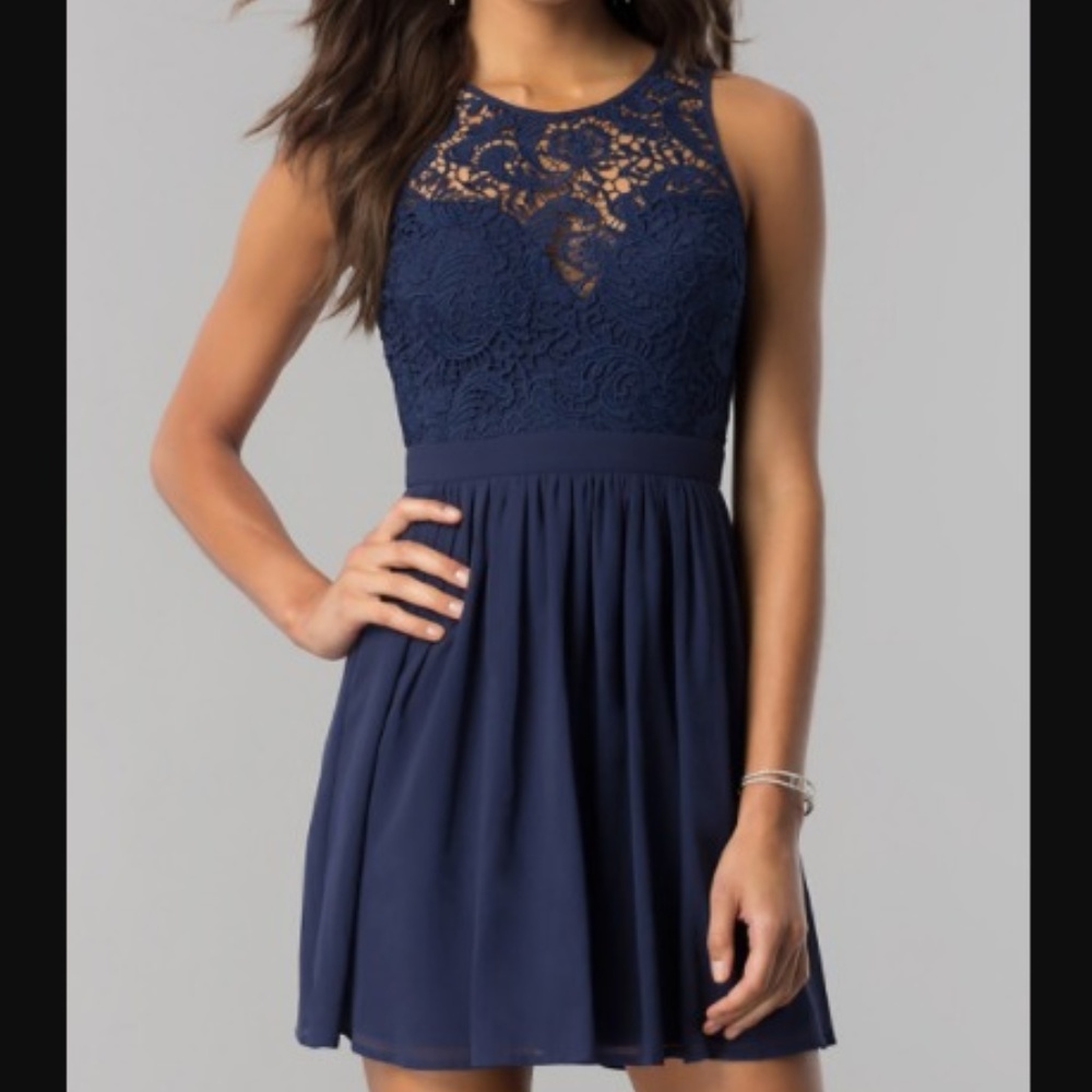 Embroidered-Lace-Bodice Short Homecoming Dress